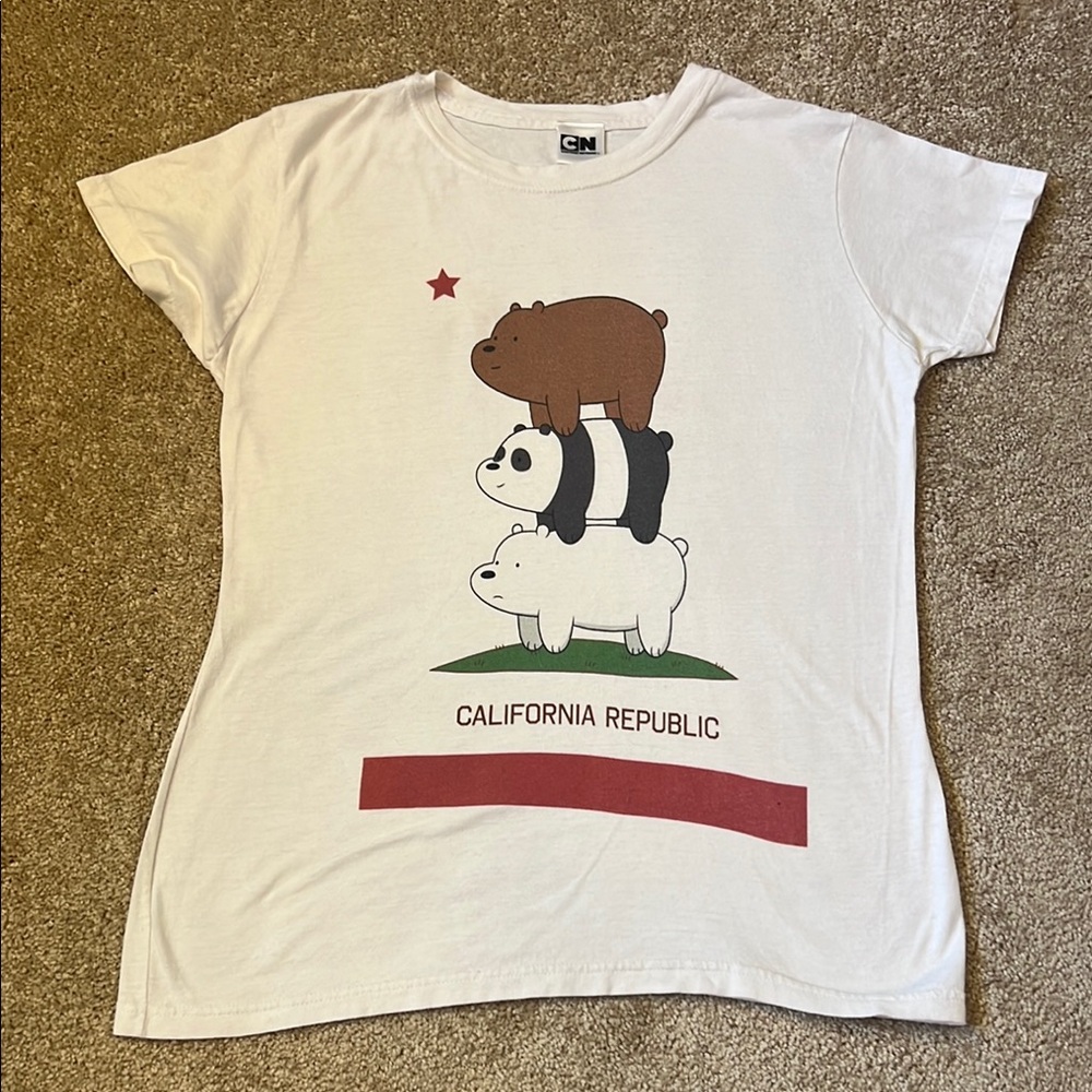 Cartoon Network White California Republic Bears Graphic Scoopneck Tee Size Large